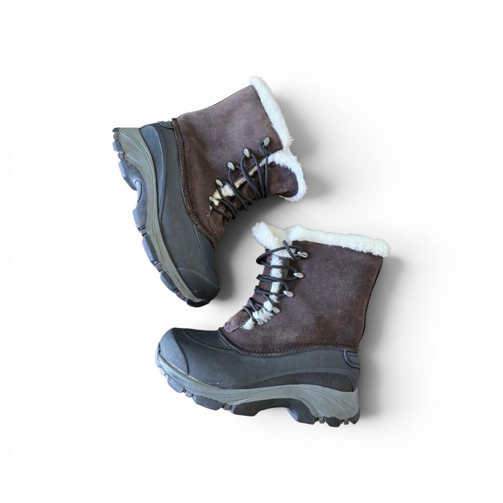 Lands' End Brown Suede Faux Fur Winter Snow Boots Women's US 8 Waterproof